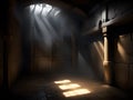 dark interior with old prison window, horror and spooky scene concept Royalty Free Stock Photo