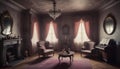 dark interior room with baroque wallpaper Royalty Free Stock Photo