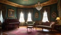 dark interior room with baroque wallpaper Royalty Free Stock Photo
