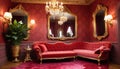 dark interior room with baroque wallpaper Royalty Free Stock Photo