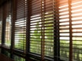 Dark interior with Window blinds at cafe selective blur focus Royalty Free Stock Photo