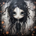 Dark And Intricate Painting Of A Dripping Girl With Black Hair