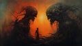 Dark Minimalistic Oil Painting Of Anger Issues In Zdzislaw Beksinski Style