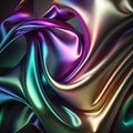 Dark iridescent rainbow colors abstract shiny plastic silk or satin wavy background. Generative AI