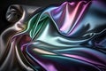 Dark iridescent rainbow colors abstract shiny plastic silk or satin wavy background. Generative AI