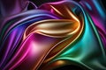 Dark iridescent rainbow colors abstract shiny plastic silk or satin wavy background. Generative AI