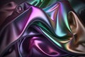 Dark iridescent rainbow colors abstract shiny plastic silk or satin wavy background. Generative AI