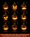 Dark Jack O Lantern Cartoon - 9 Angry Expressions Set2