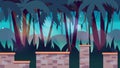 Dark jungles game background 2d game application. Vector design. Tileable horizontally. Size 1920x1080. Royalty Free Stock Photo