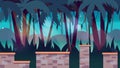 Dark jungles game background 2d game application. Vector design. Tileable horizontally. Size 1920x1080.