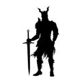 Dark Knight Silhouette. Fantasy Warrior With Sword. Isolated Medieval Paladin Statuette. Armour Warlord Figure