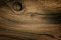 Dark knotted walnut wood faded texture. Natural walnut weathered wooden background.