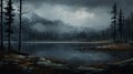 Dark Landscape With Lake And Birds: A Whistlerian Digital Painting