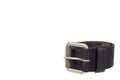 Dark leather belt with metal buckle, male accessory