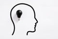 Dark light bulb inside human head profile representing ignorance and lack of ideas Royalty Free Stock Photo