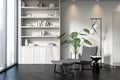 Dark living room interior with armchair with footrest