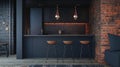 Dark Loft Kitchenette Bar Stools Brick Wall Royalty Free Stock Photo