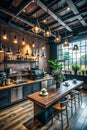 The layout in a dark loft style opens up inside the cafes. welcome to open coffee shop background Royalty Free Stock Photo