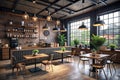 The layout in a dark loft style opens up inside the cafes. welcome to open coffee shop background Royalty Free Stock Photo