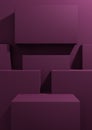 Dark magenta, purple 3D rendering product display background simple, minimal, geometric wallpaper with podium stand for product
