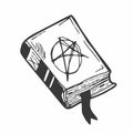 Dark magic spell book cartoon drawing, cute black and white wiccan grimoire. Isolated vector illustration Royalty Free Stock Photo