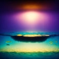 Dark magical underwater ocean scene with glowing lights