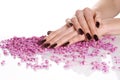 Dark manicure and pink stones