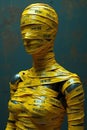 Dark mannequin fully wrapped in yellow barcoded tape Royalty Free Stock Photo