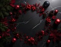 Dark marble surface with rounded christmas deco