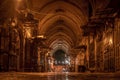 The dark market alley at Muslim quarter bazaar in Old Town of Jerusalem. Royalty Free Stock Photo