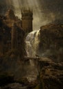 Dark medieval castle fantasy art illustration