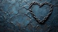 Dark Metal Chain Forming a Heart Shape on Rough Texture Royalty Free Stock Photo