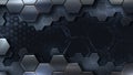 Dark metallic futuristic composition with hexagonal structures