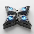 Futuristic geometric object with glowing blue lights on white background technology science fiction Royalty Free Stock Photo