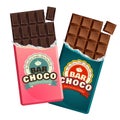 Dark and milk candy chocolate bars in vintage bar wrappers.