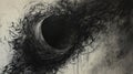 This dark, minimal abstract painting showcases intricate black pencil work emerging from a chaotic backdrop. Generative AI Royalty Free Stock Photo
