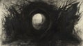 This dark, minimal abstract painting showcases intricate black pencil work emerging from a chaotic backdrop. Generative AI Royalty Free Stock Photo