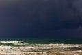 Dark minimal seascape just before a hard rain, in the east of the Mediterranean Sea, Israel