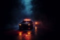 In the dark and misty night, a police car gives chase