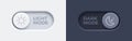 Dark mode and light mode toggle switch buttons. Material design slider switch buttons set. Day and night mode switch button.
