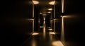 Dark Modern Hallway with Warm Uplighting and Downlighting Creating Dramatic Shadows and Reflections on the Floor Royalty Free Stock Photo