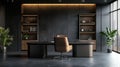 Dark Modern Office Workspace: Sleek and Professional Design with Contemporary Elements for Productivity and Innovation Royalty Free Stock Photo
