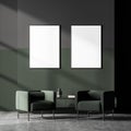 Dark modern scandinavian waiting room interior with two white poster Royalty Free Stock Photo