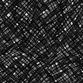 Dark monochrome abstract geometric seamless pattern with chaotic interlaced lines and figures