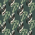 Dark monstera leaves seamless pattern. Green tones tropical foliage artwork. Exotic backdrop Royalty Free Stock Photo