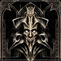 Dark monument with patterns in the gothic style on supports in the form of three heads Royalty Free Stock Photo