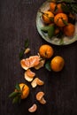 Dark moody food image of fresh ripe orange