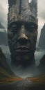 Dark And Moody Landscape With Huge Stone Head In Jessica Rossier Style