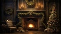 dark and moody living room with decorated fireplace Royalty Free Stock Photo