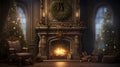 dark and moody living room with decorated fireplace Royalty Free Stock Photo